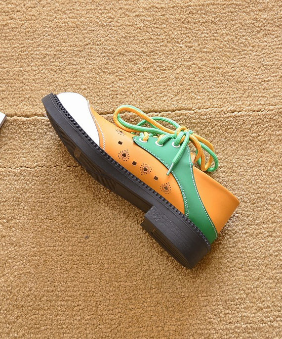Women Orange Up For Lace Comfy Flat Splicing Shoes