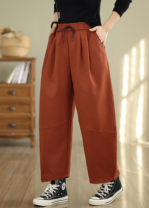 Orange Taschen Lose Baumwollhose Elastische Taille Herbst QO047