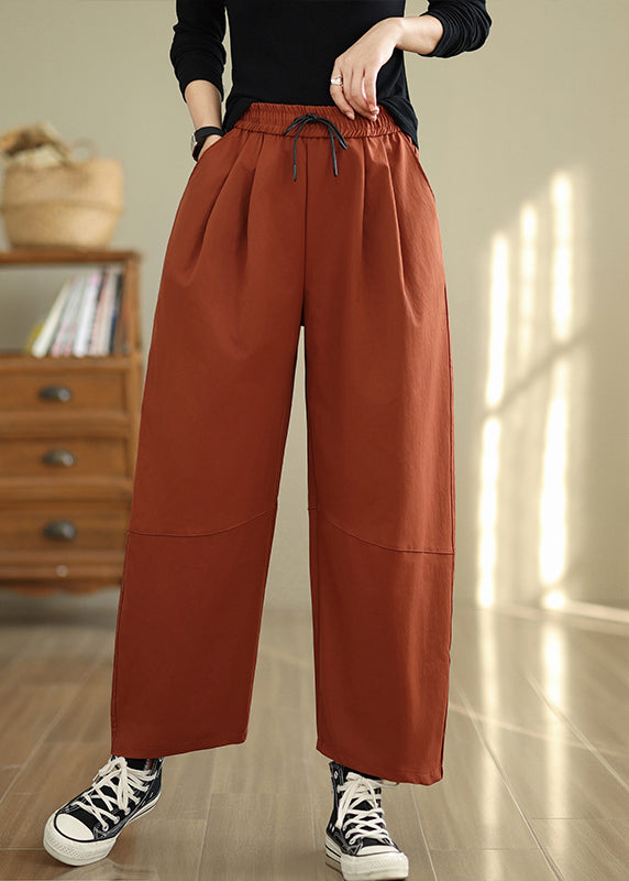 Orange Taschen Lose Baumwollhose Elastische Taille Herbst QO047