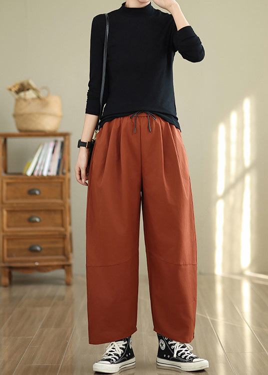 Orange Taschen Lose Baumwollhose Elastische Taille Herbst QO047