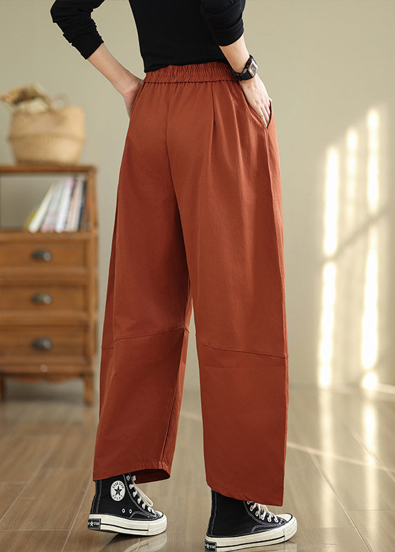 Orange Taschen Lose Baumwollhose Elastische Taille Herbst QO047