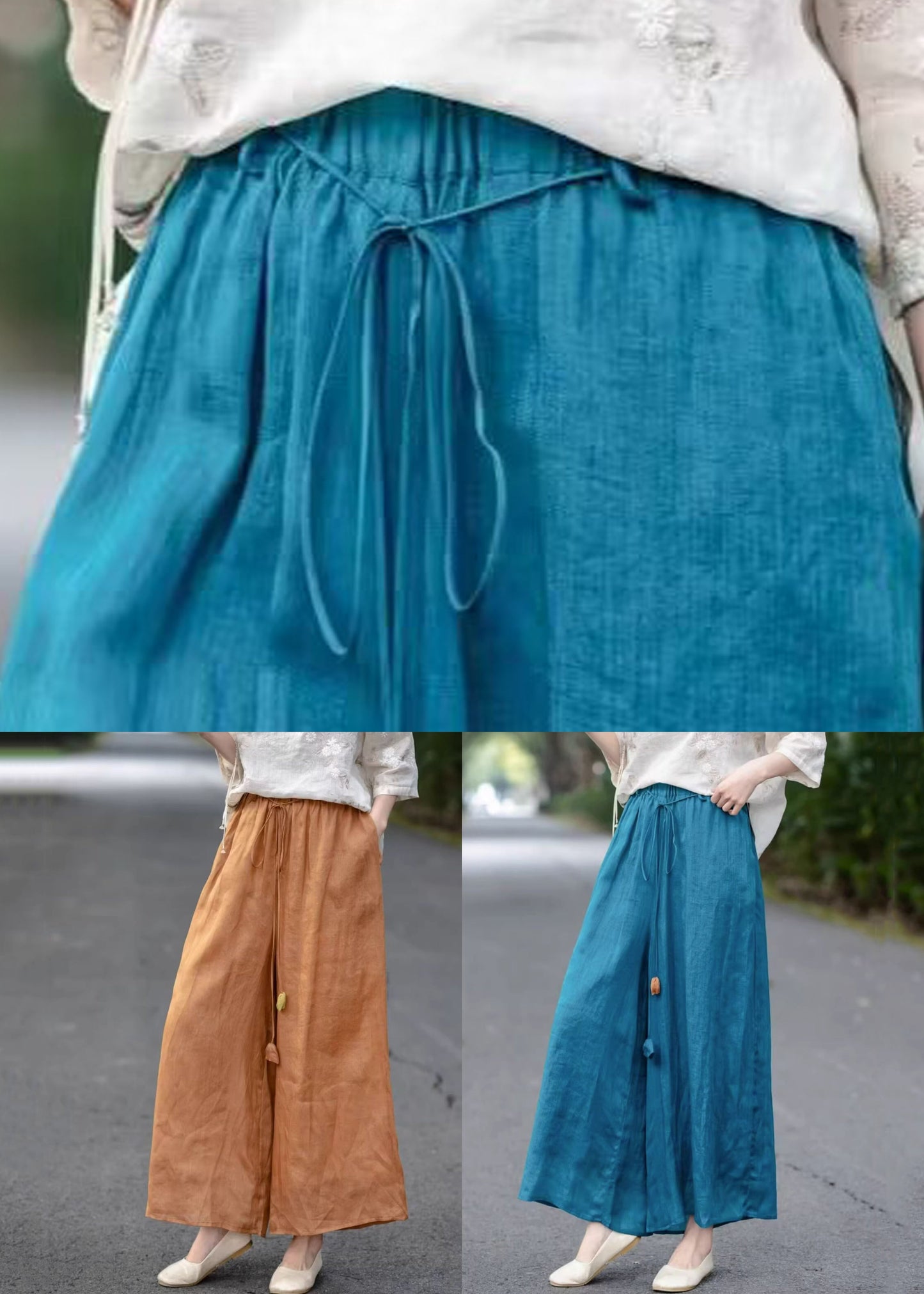 Pantalon court en coton élastique uni orange avec poches et taille haute pour l'été