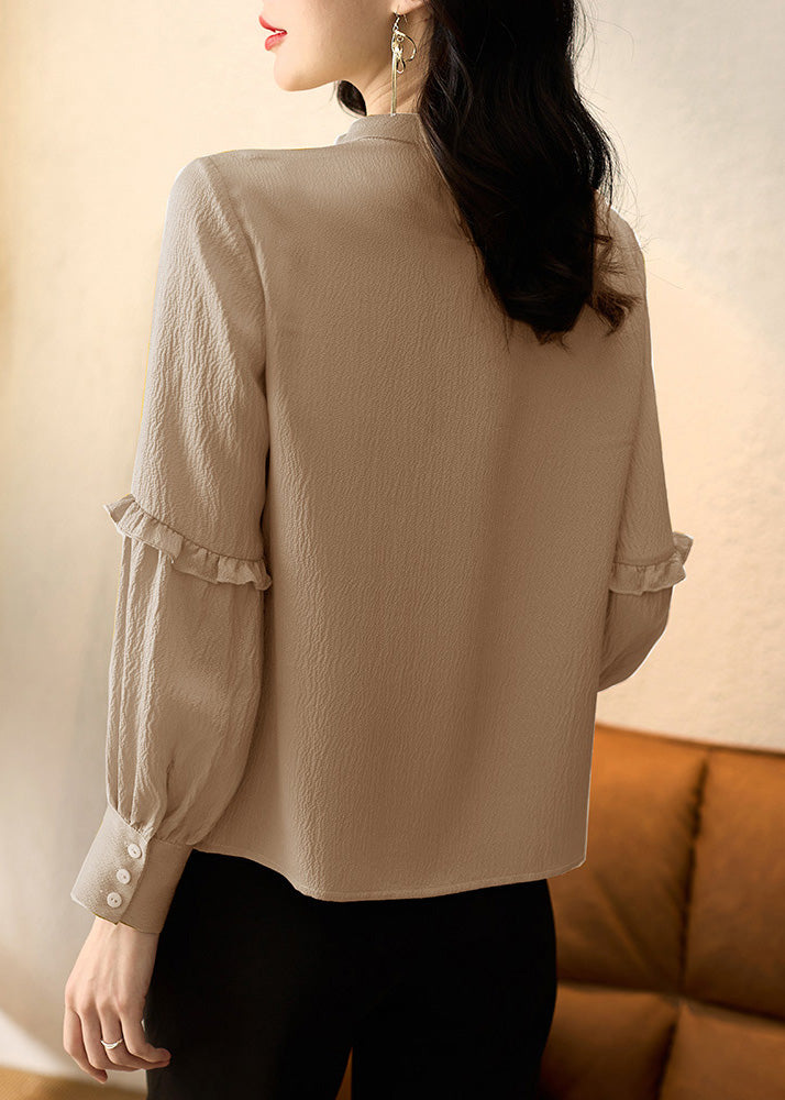 Bio-Seidenkragen Apricot Frühlingsoberteil Patchwork Stand Rüschen