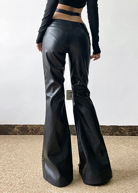 Bio-Schwarz Asymmetrische Patchwork Leopard Kunstleder Flare Bottoms Frühling YP032