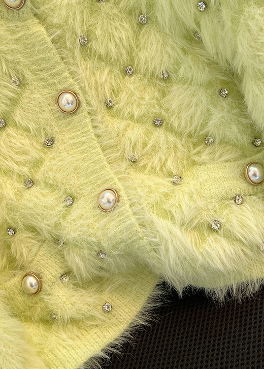 Bio Fluoreszierend Grün Zirkon Fuzzy Pelz Flauschige Strickjacke Frühling