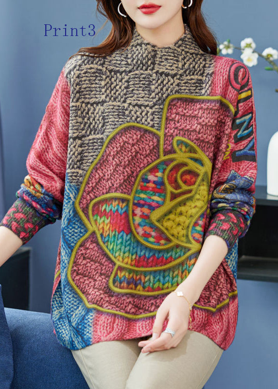 Pulls tricotés en laine ample à imprimé biologique, printemps TQ028