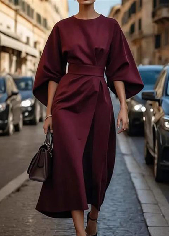 Robe tunique unie à manches longues et manches chauve-souris violette biologique
