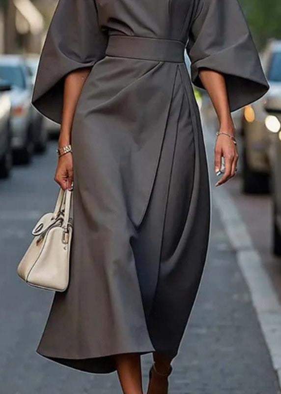 Robe tunique unie à manches longues et manches chauve-souris violette biologique