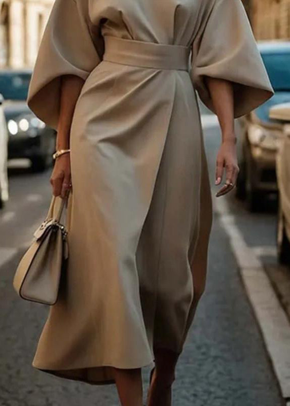 Robe tunique unie à manches longues et manches chauve-souris violette biologique