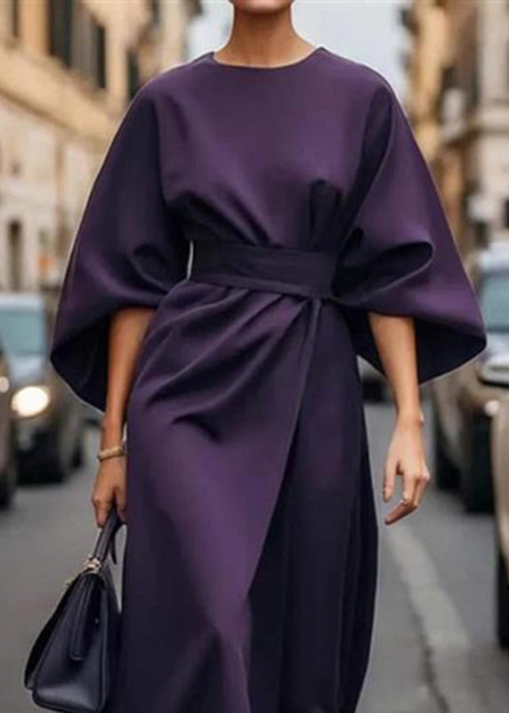 Robe tunique unie à manches longues et manches chauve-souris violette biologique
