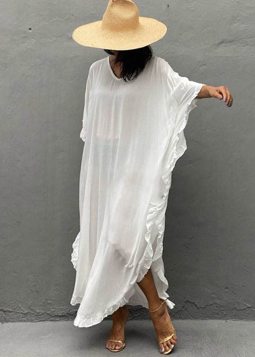 Robes à volants en coton biologique pour vacances, blanches, surdimensionnées, été