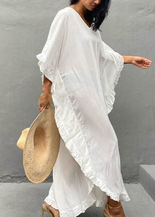 Robes à volants en coton biologique pour vacances, blanches, surdimensionnées, été