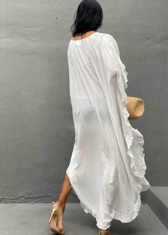 Robes à volants en coton biologique pour vacances, blanches, surdimensionnées, été
