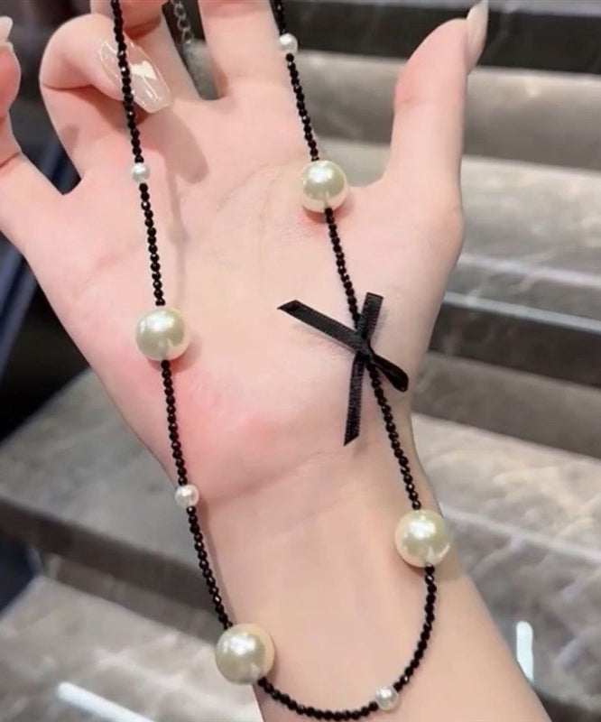 Original Schwarze Edelstahl Perlen Perlen Schleife Halskette YD021