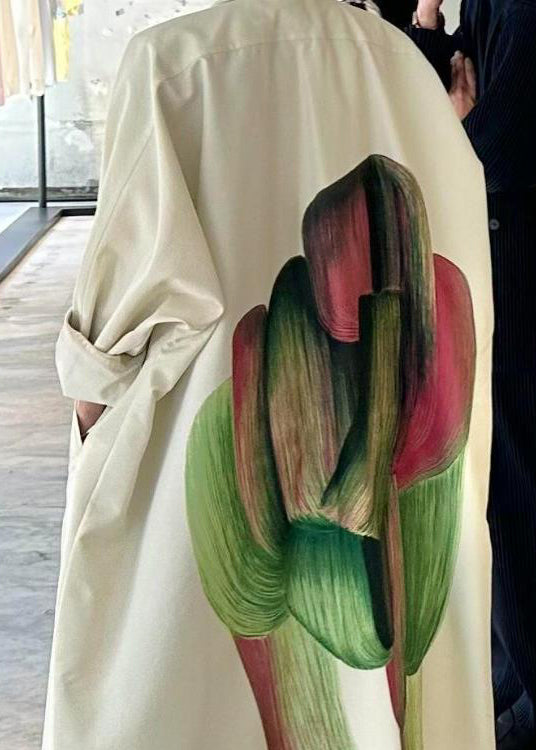 Original Design Apricot Stehkragen Print Baumwolle Trenchcoat Herbst RU036