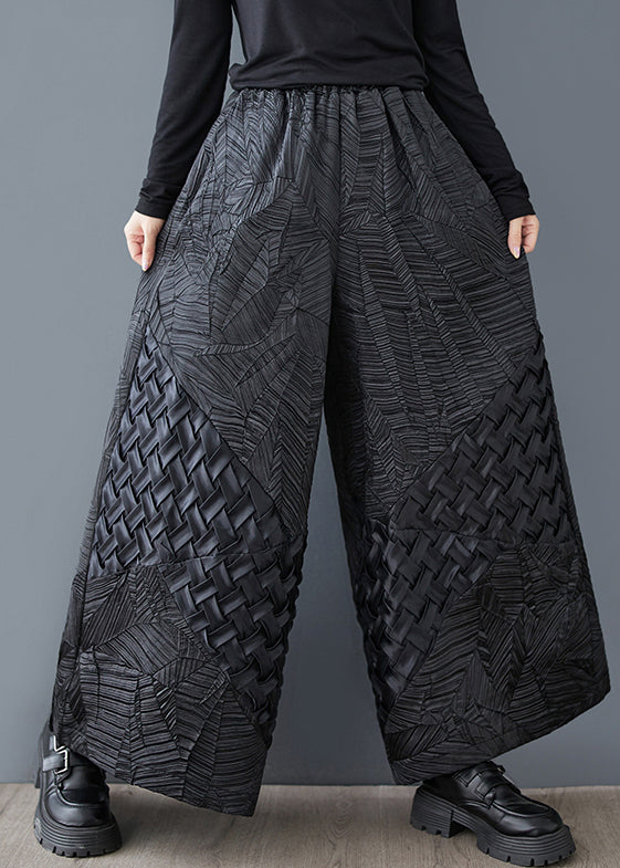 Pantalon d'été oversize en jacquard à jambe large, noir
