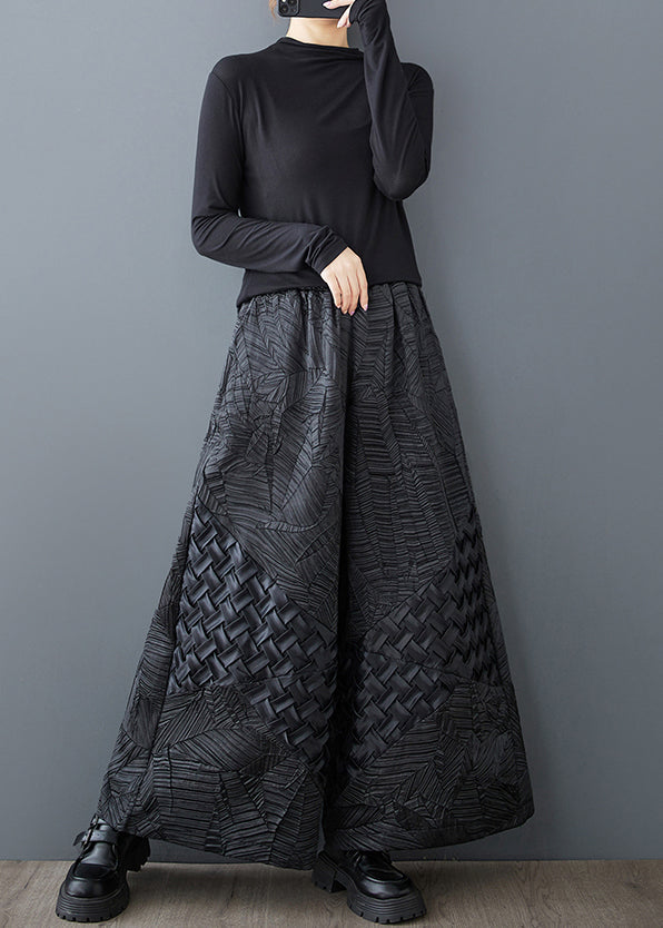 Pantalon d'été oversize en jacquard à jambe large, noir