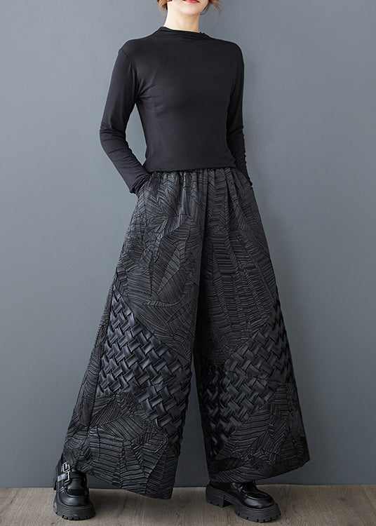 Pantalon d'été oversize en jacquard à jambe large, noir