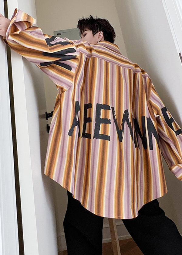 Original Design Schwarz Gestreiften Grafik Baumwolle Männer Shirts Herbst RO013