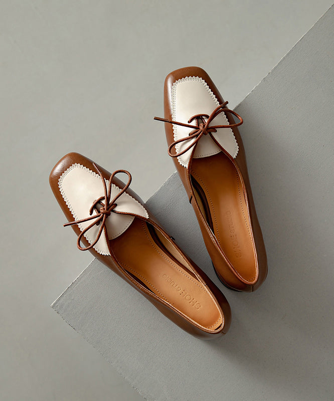 Chaussures plates à lacets en cuir de vachette marron original