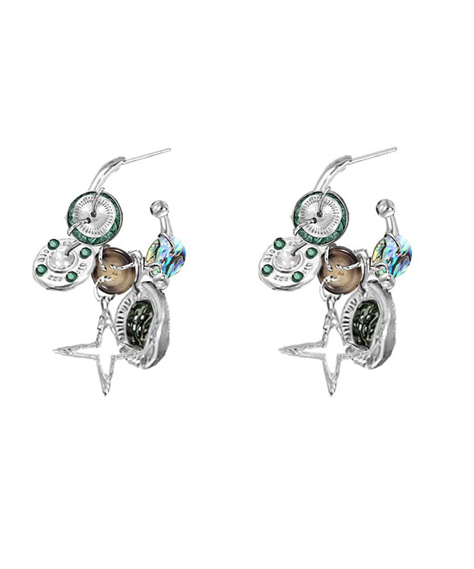 Hoop Earrings Metal Original Design Coffee Star Button