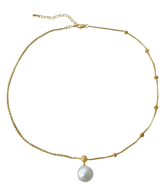 Collier avec pendentif en alliage de cuivre doré et perle au design original YI048