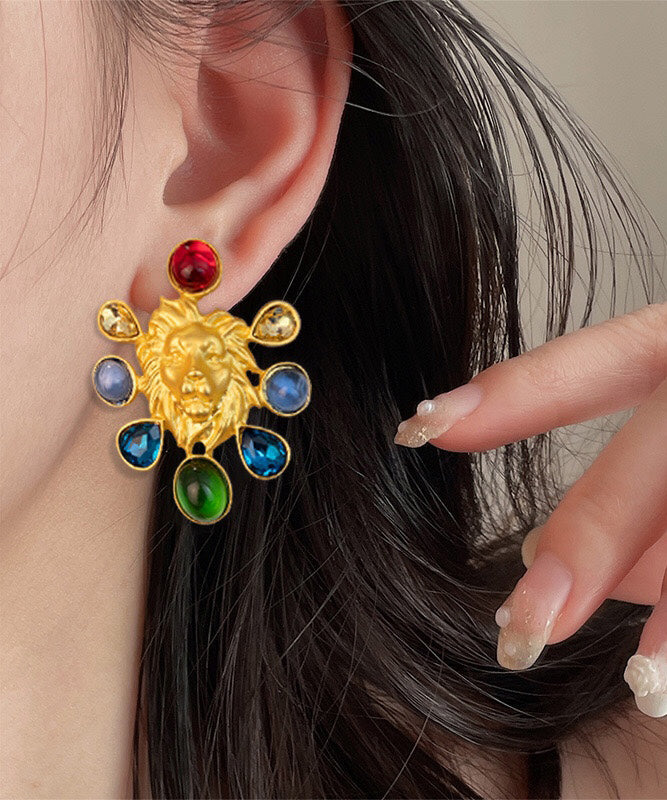 Boucles d'oreilles à tige en argent sterling incrusté d'or et émail coloré au design original GH1028