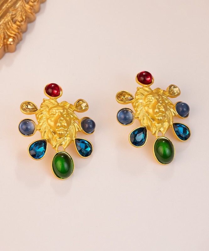 Boucles d'oreilles à tige en argent sterling incrusté d'or et émail coloré au design original GH1028