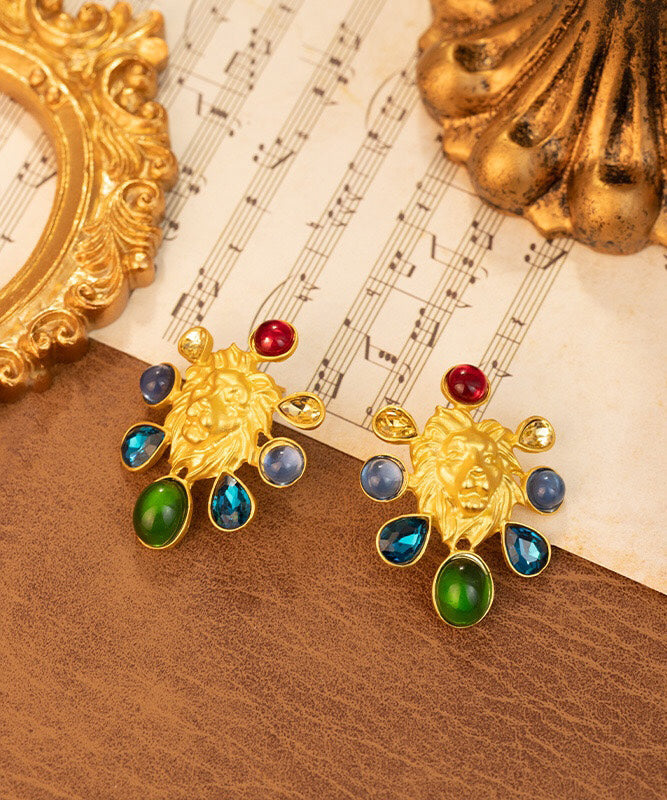 Boucles d'oreilles à tige en argent sterling incrusté d'or et émail coloré au design original GH1028