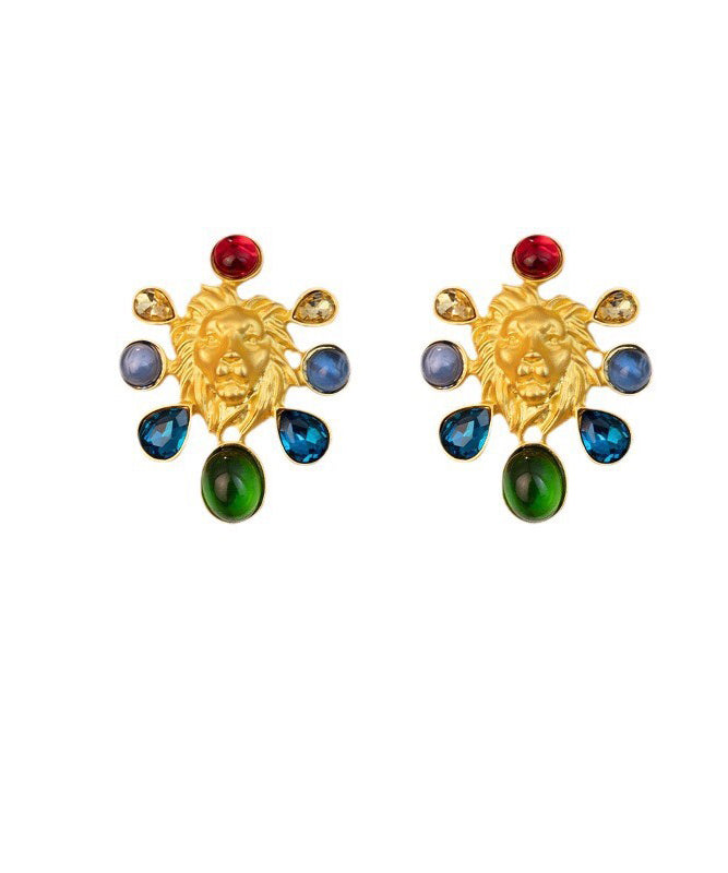 Boucles d'oreilles à tige en argent sterling incrusté d'or et émail coloré au design original GH1028