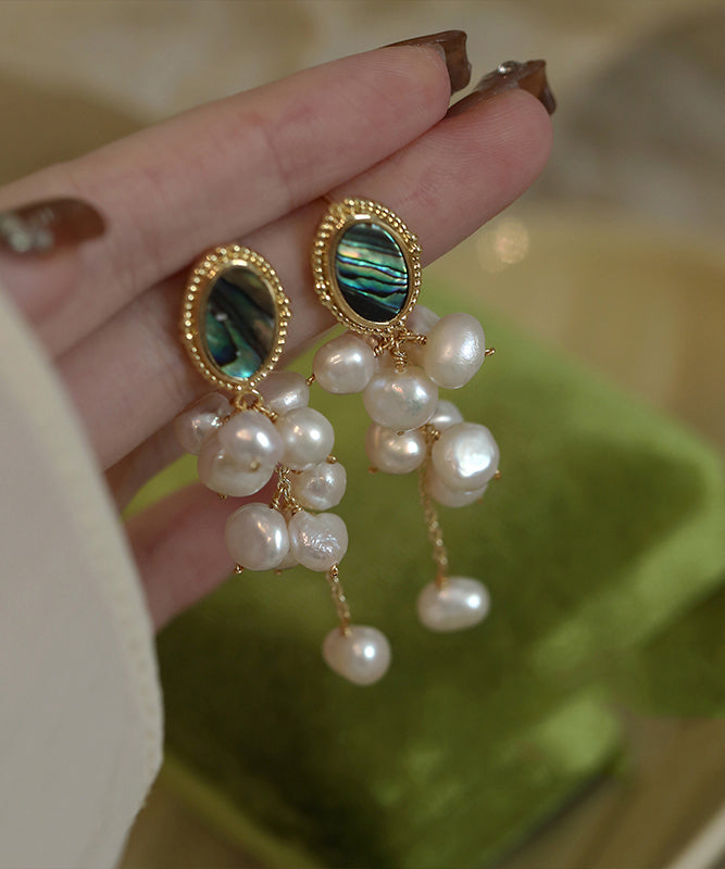 Original Design Gold Sterling Silver Alloy Pearl Tassel Drop EarringsFine Silk Sterling Silver Broken Silver Gypsophila Necklace ET009