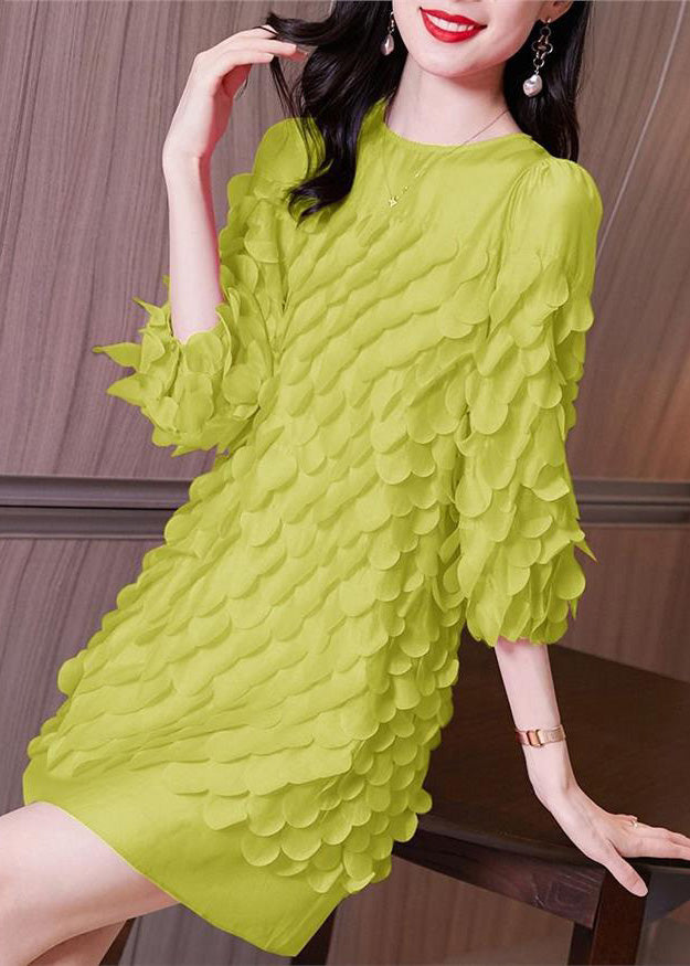 Mid Patchwork Frühling Original Grün Design O-Ausschnitt Kleid Chiffon