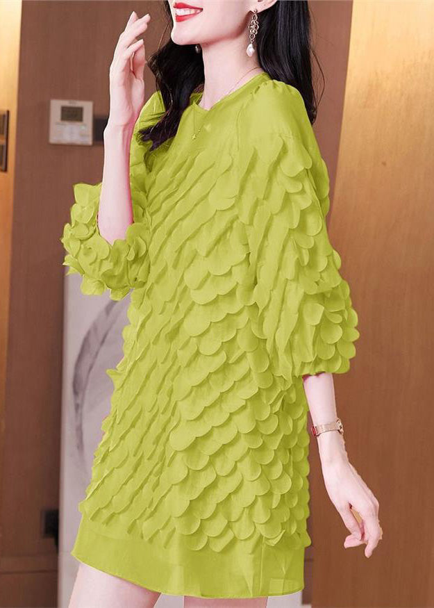 Mid Patchwork Frühling Original Grün Design O-Ausschnitt Kleid Chiffon