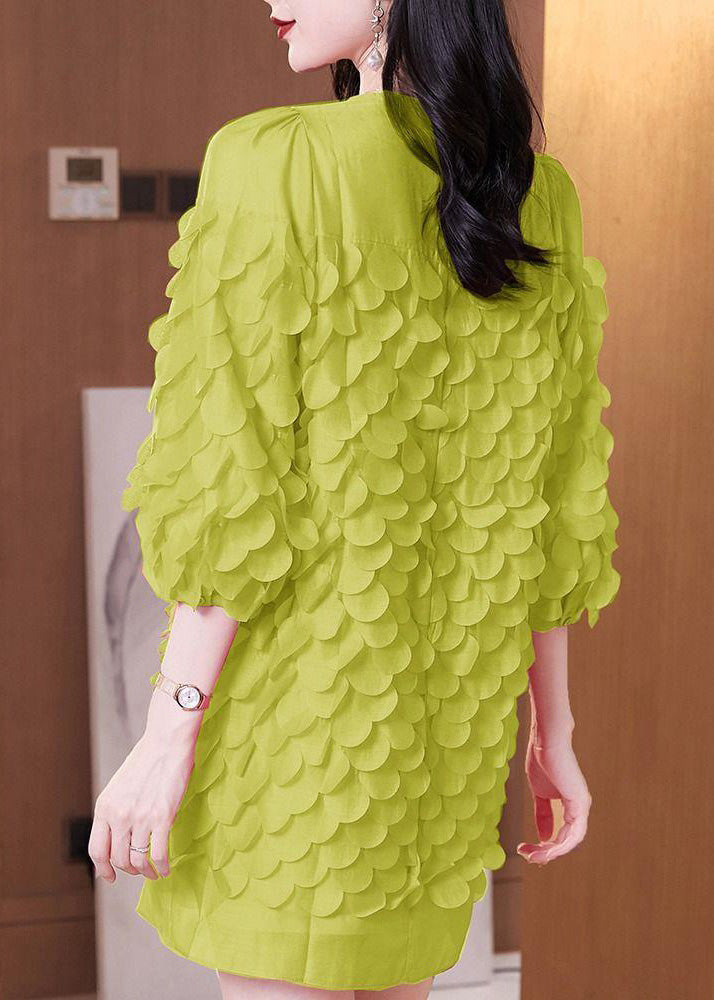 Mid Patchwork Frühling Original Grün Design O-Ausschnitt Kleid Chiffon