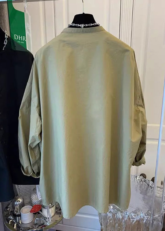 Manteau en coton vert à poches et boutons, design original, printemps TI035