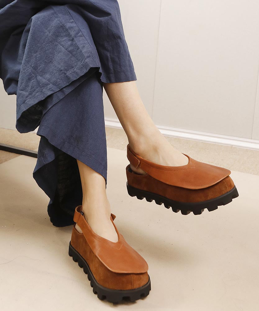 Original Design Handmade Brown Splicing Platform Flat Shoes YC030