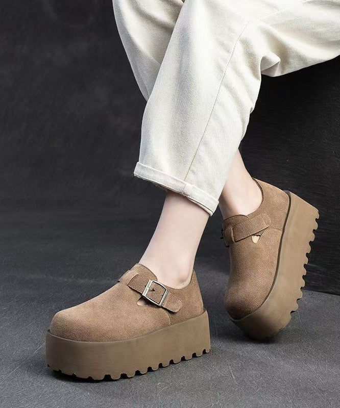 Original Design Khaki Women Splicing Suede Platform Shoes YC010