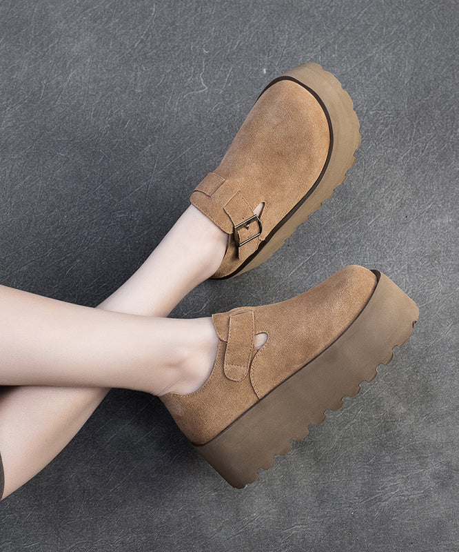 Original Design Khaki Women Splicing Suede Platform Shoes YC010