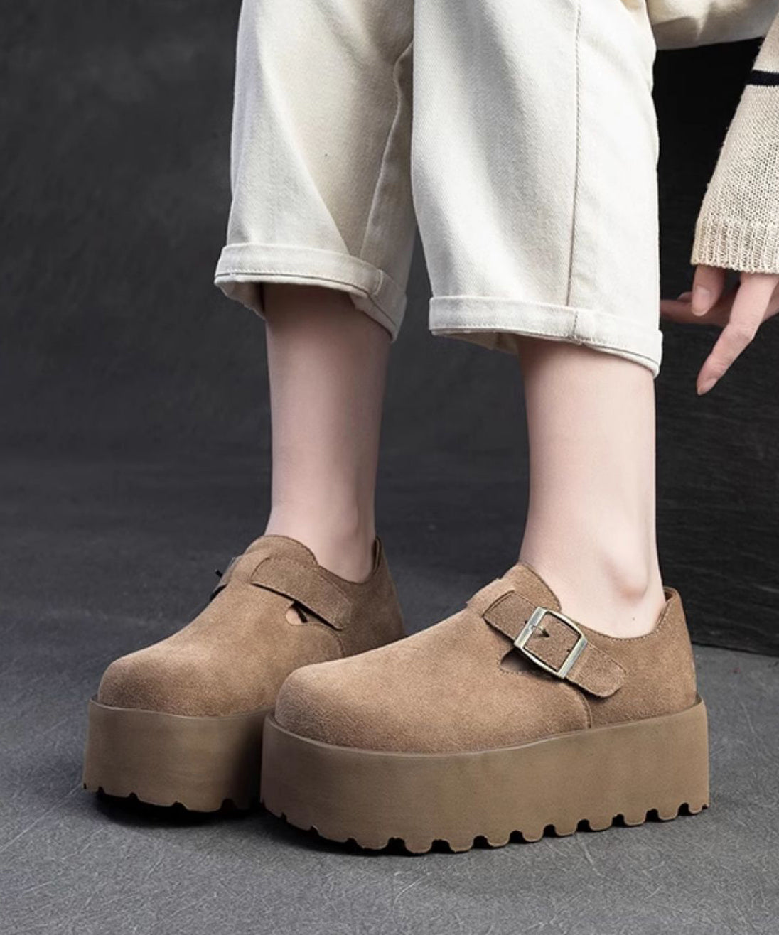 Original Design Khaki Women Splicing Suede Platform Shoes YC010