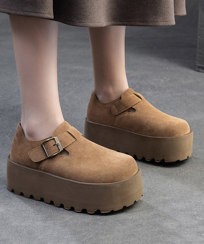 Original Design Khaki Women Splicing Suede Platform Shoes YC010
