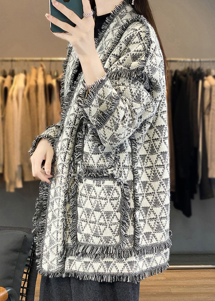 Original Design Quasten Taschen Woll Strickjacke Herbst AC1006