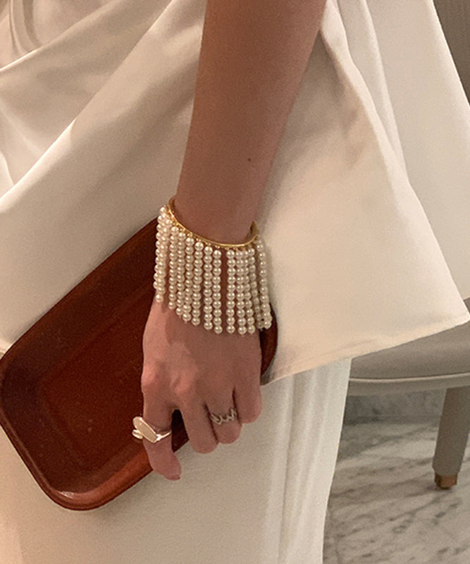 Original Design Weißes Sterling Silber Overgild Perlenquasten-Armband PO036