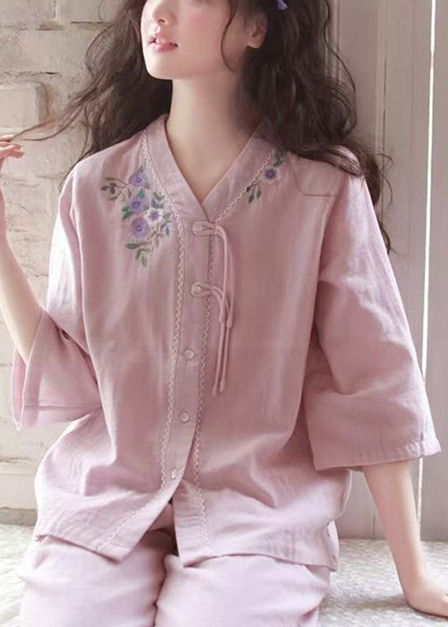 Set Original Pajamas Purple Cotton Embroidered Two Button Piece