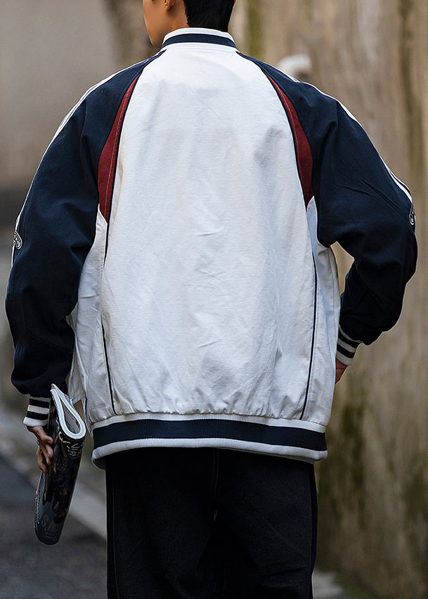 Button Jacken Herren Original TC002 Weiß Frühling Patchwork Baumwolle Gestreift