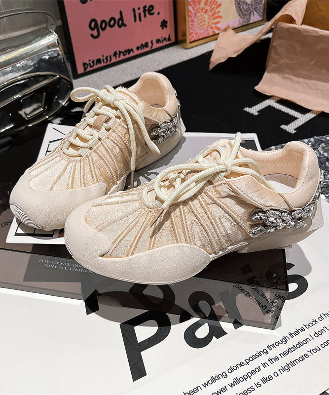 Flat Lace Pink Women Splicing Canvas Zircon Shoes Up For
