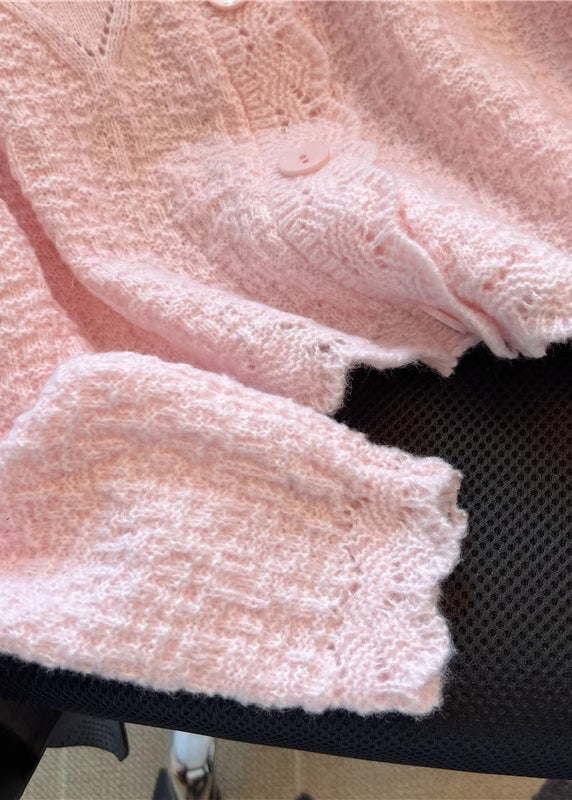 Cardigan oversize en maille patchwork rose printemps YO024