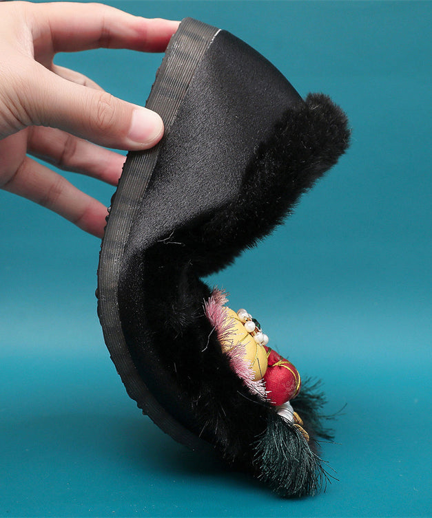 Rosa Retro Nagelperlen Spleißen Flache Schuhe Fuzzy Wolle Gefüttert TQ061