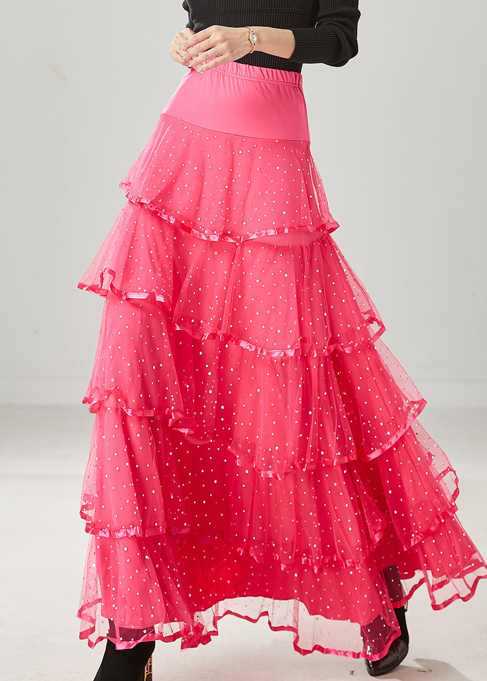 Pink Silm Fit Tulle Skirt Exra Large Hem Spring YU1012