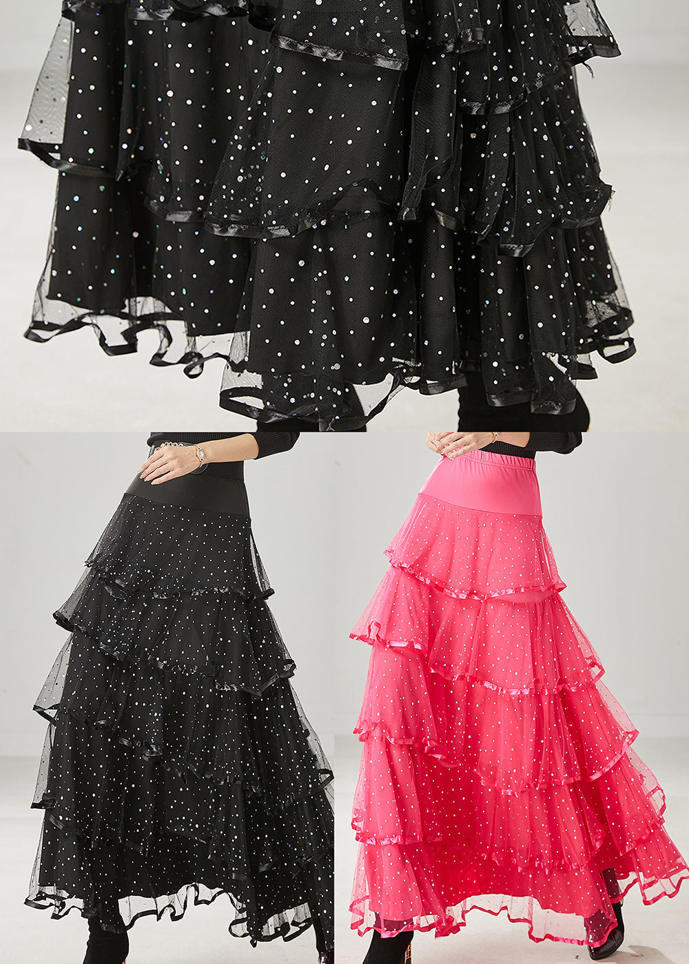 Pink Silm Fit Tulle Skirt Exra Large Hem Spring YU1012