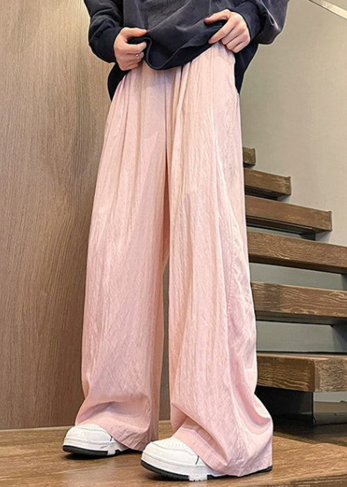 Pantalon large taille soie rose uni jambe élastique été glace homme